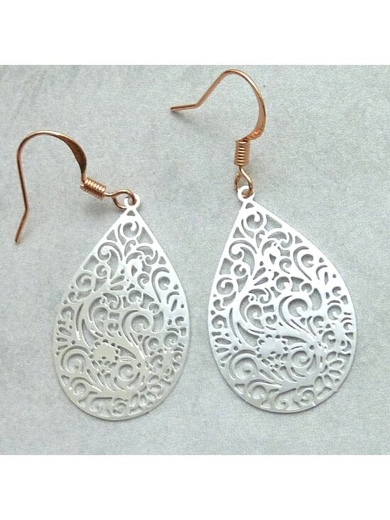 unbranded Jewelry - Teardrop Filigree Earrings Rose Gold Tone Hooks